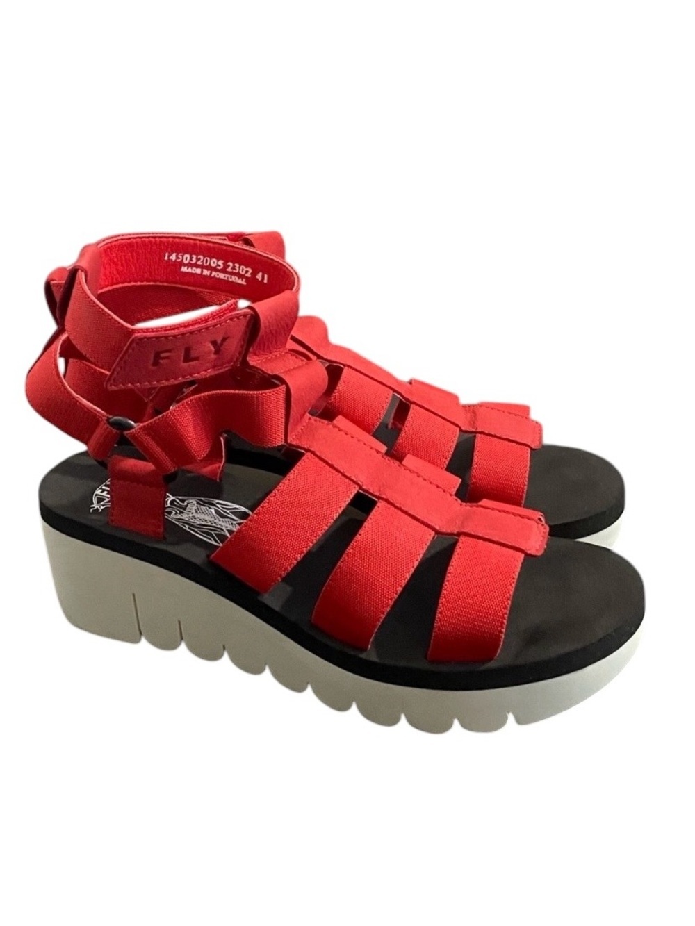Fly London Yufi Platform Wedge Heel Gladiator Sandals Red Sporty Size 41 10 - Picture 3 of 16
